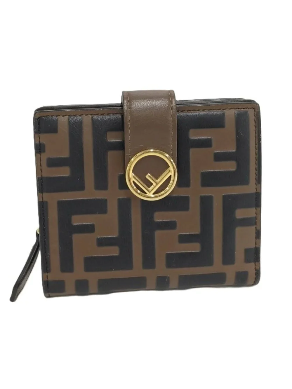 Fendi Compact Wallet F's Leather Khaki